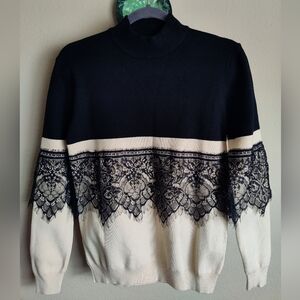 NWOT BiBi Lace Sweater Black/Cream Size M